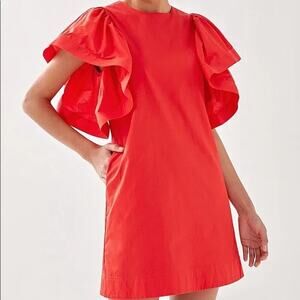 Love Bonito coral red ruffle sleeve holiday mini shift dress size US 2